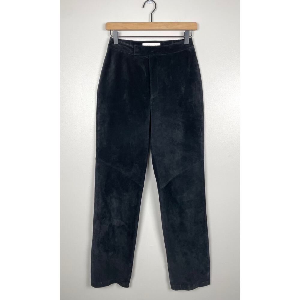 Margaret Godfrey Black Leather Suede Straight Leg Pants Women’s 4 Vintage Y2K